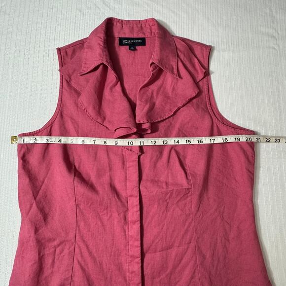 JONES NEW YORK Linen Ruffle Top L Pink Sleeveless 100% Linen Boho Romantic - Picture 7 of 8